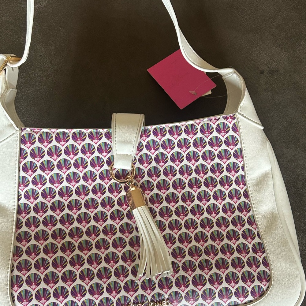 Sassy Jones White and Purple Patterned Shoulder Bag
